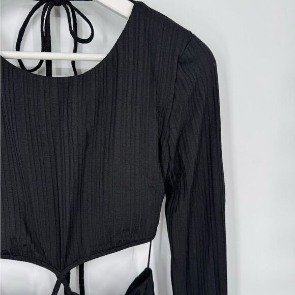 Rumer Oasis Black Ribbed‎ Cut Out Long Sleeve Dress Large NWT - Picture 6 of 12